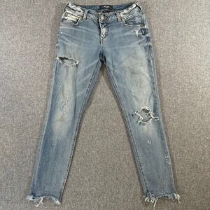 Silver Jeans Co Kenni Slim‎ Boyfriend Distressed Light Wash Denim Womens 28x28